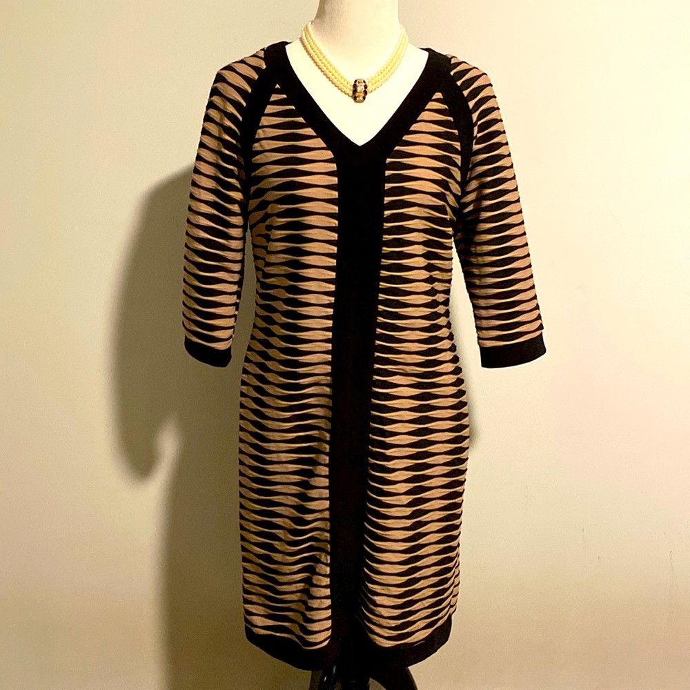 Emma and Michele pleated dress.  Black and Taupe , size L